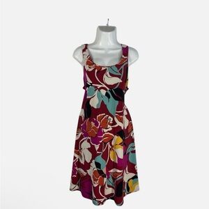 Nine West Medium Floral Shift Dress Sleeveless Burgundy Pink Retro Siren Party